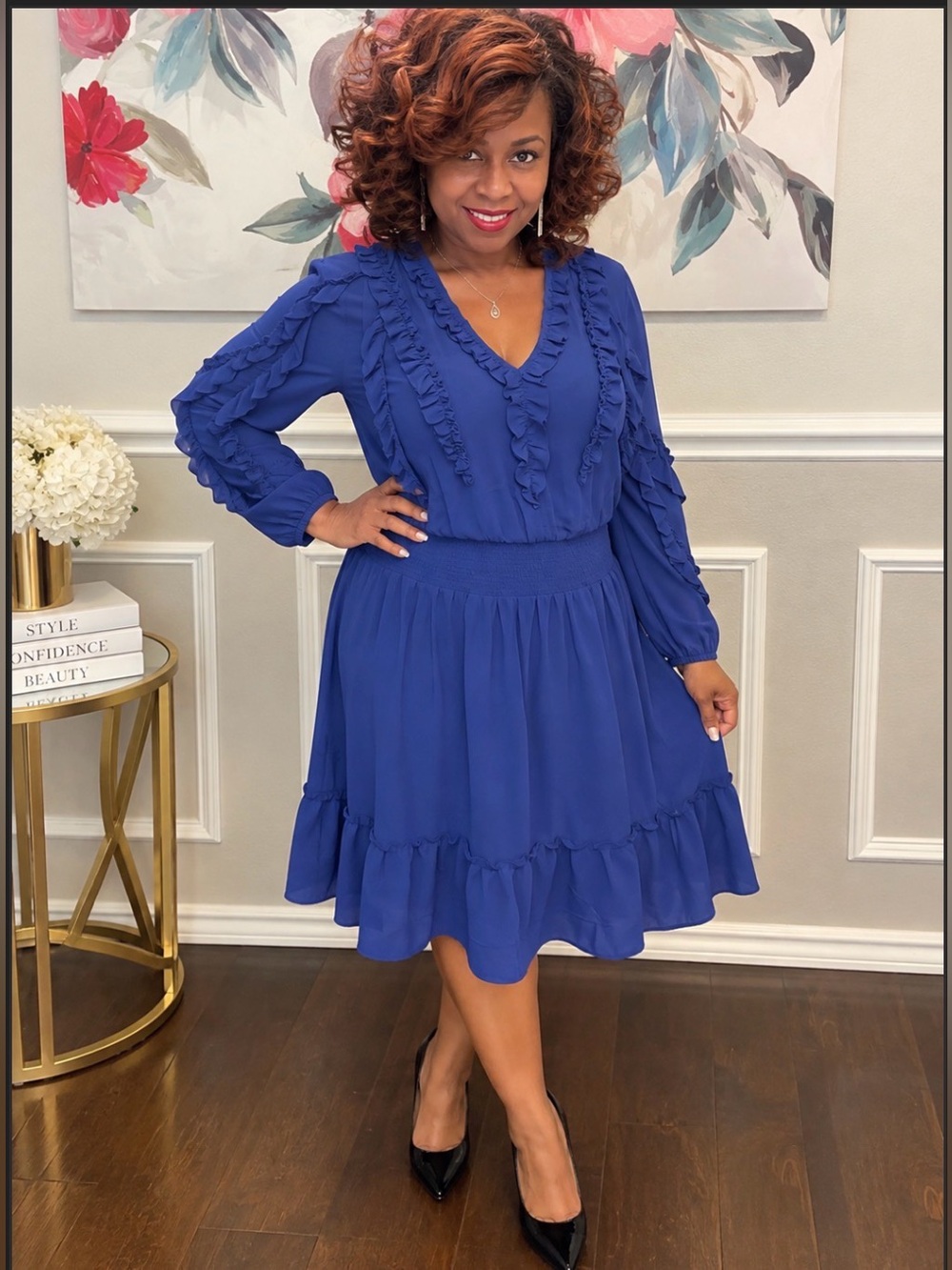 Chico's Blue Tiered Ruffled Dress